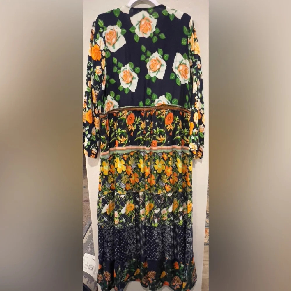 Kaktus Large floral maxi dress long sleeves with tie waist - Picture 11 of 13